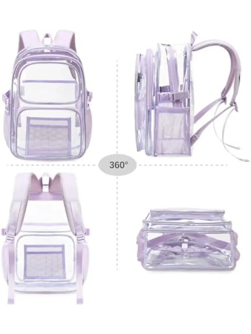 Large Heavy Duty Clear Backpack for School - Transparent Multi Pocket Bookbag
